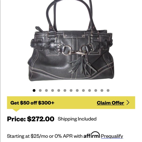 Black Pebbled Leather Coach Satchel; Hampton-Style, Braid, Tassel & Silver Trim - Picture 4 of 7